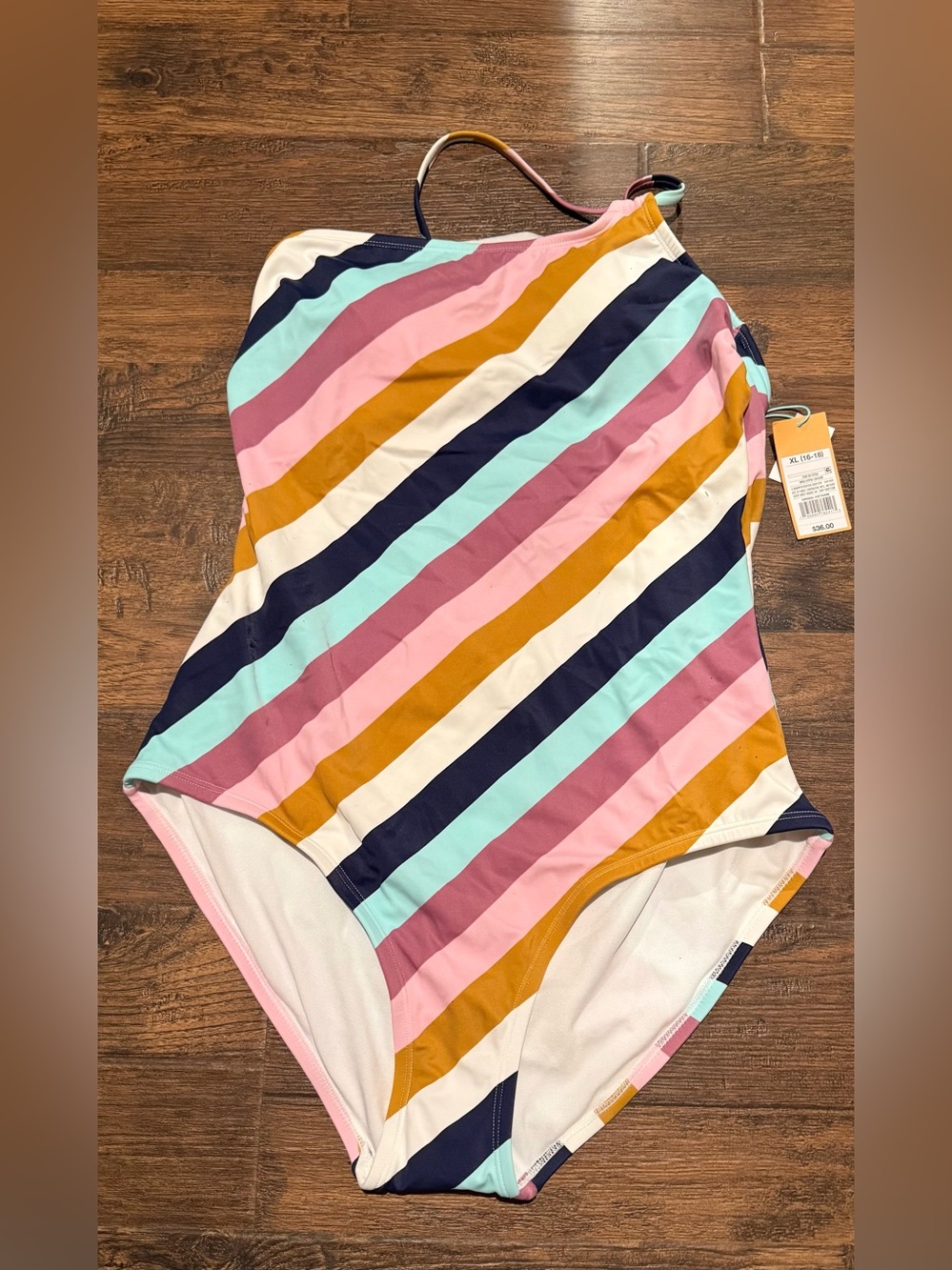 Striped Multicolor One-Piece Swimsuit Ladies XL NWT